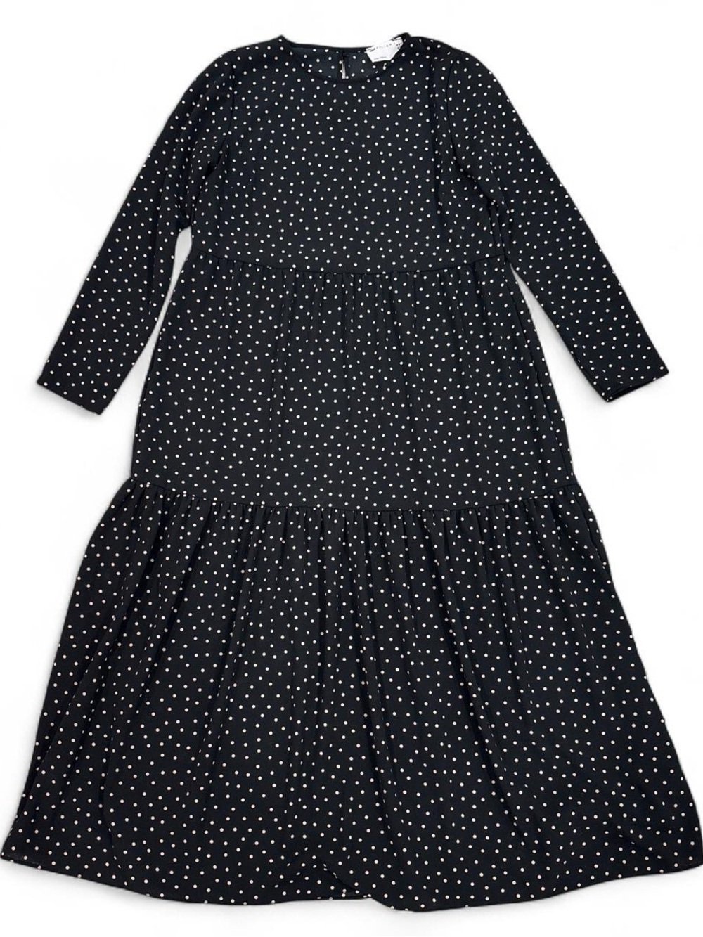 ASOS black and pink polka dot tiered maxi dress with long sleeves